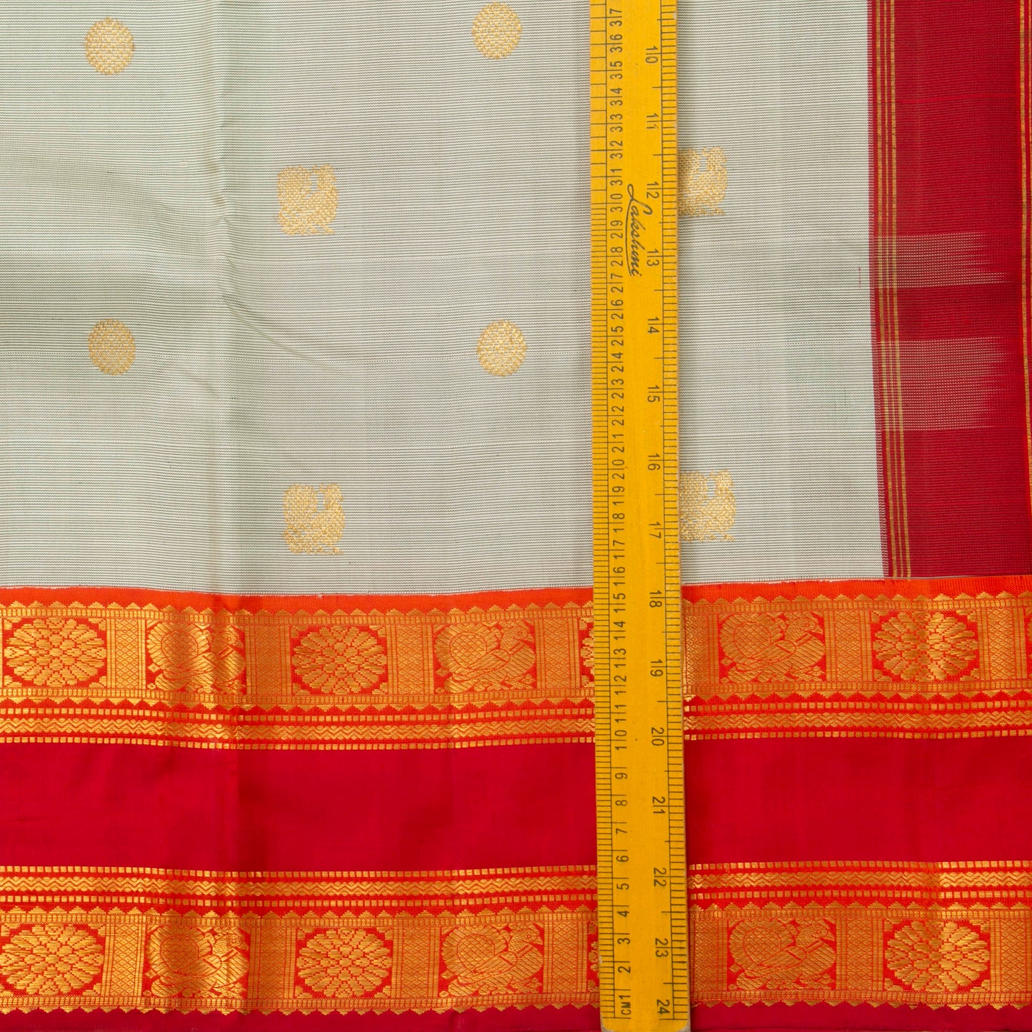 Grey And Red Kanchipuram Silk Saree With Medium Border Handwoven Pure Silk For Festive Wear PV J 4509