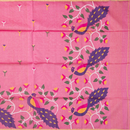 Pink Dhakai Jamdani Mulmul Silk Saree For Party Wear PV MJ 154