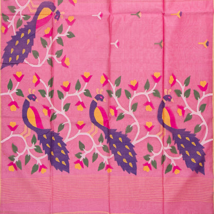 Pink Dhakai Jamdani Mulmul Silk Saree For Party Wear PV MJ 154