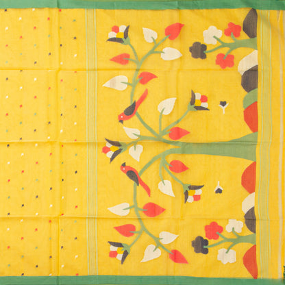 Yellow Dhakai Jamdani Khadi Mulmul Saree For Party Wear PV MJ 159