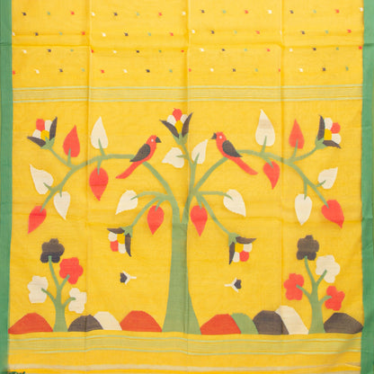 Yellow Dhakai Jamdani Khadi Mulmul Saree For Party Wear PV MJ 159