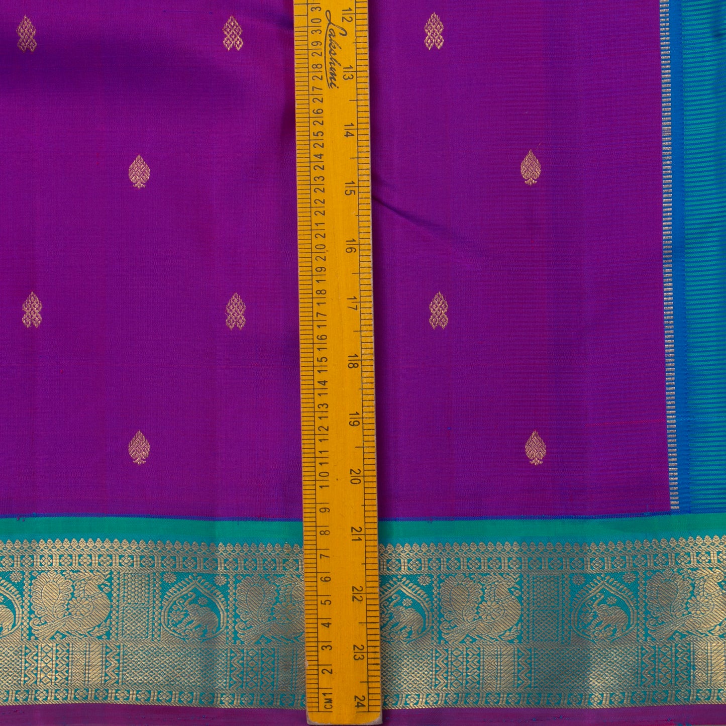 Magenta And Anandha Blue Kanchipuram Silk Saree With Medium Border Handwoven Pure Silk For Festive Wear PV J 3763