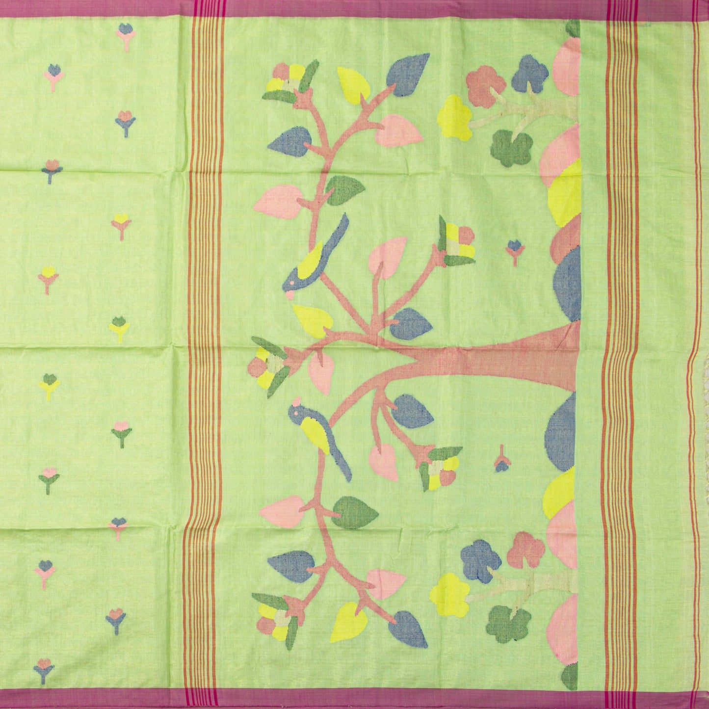 Green Dhakai Jamdani Khadi Mulmul Saree For Party Wear PV MJ 158