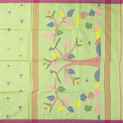 Green Dhakai Jamdani Khadi Mulmul Saree For Party Wear PV MJ 158