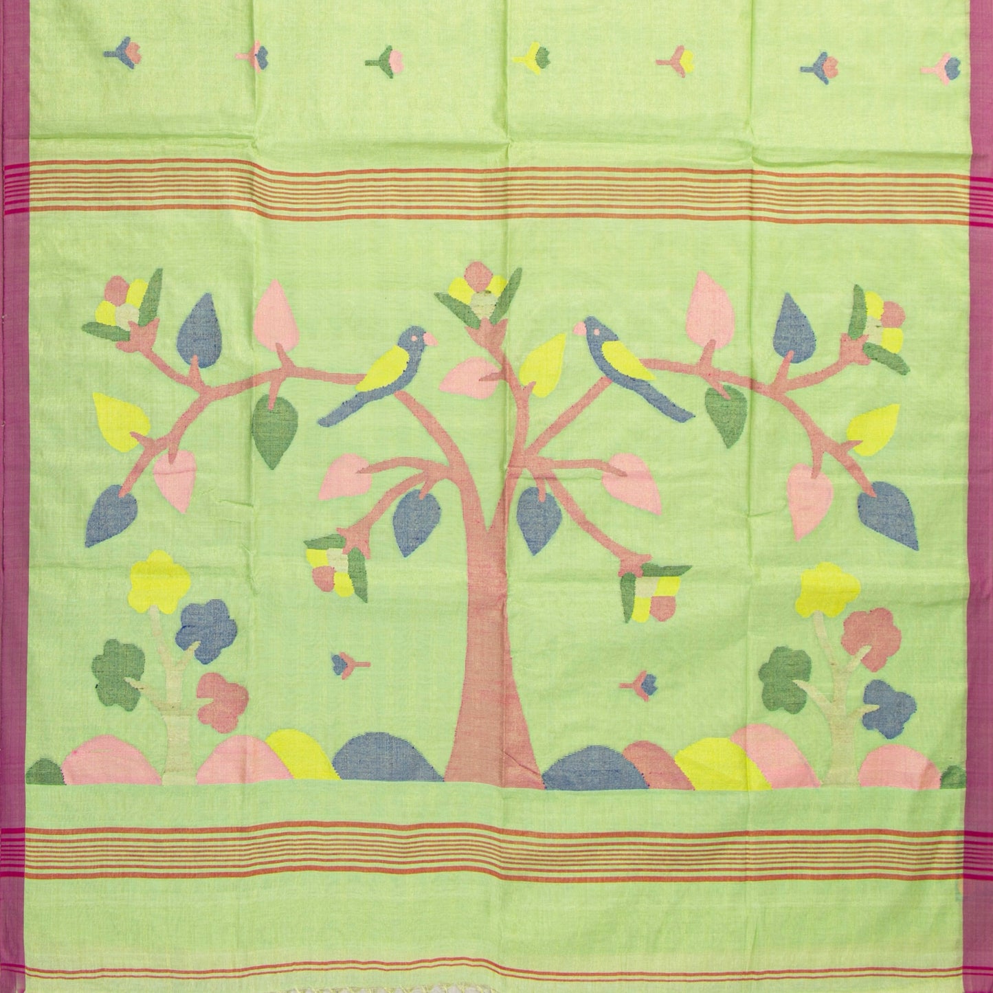 Green Dhakai Jamdani Khadi Mulmul Saree For Party Wear PV MJ 158