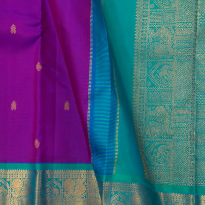 Magenta And Anandha Blue Kanchipuram Silk Saree With Medium Border Handwoven Pure Silk For Festive Wear PV J 3763