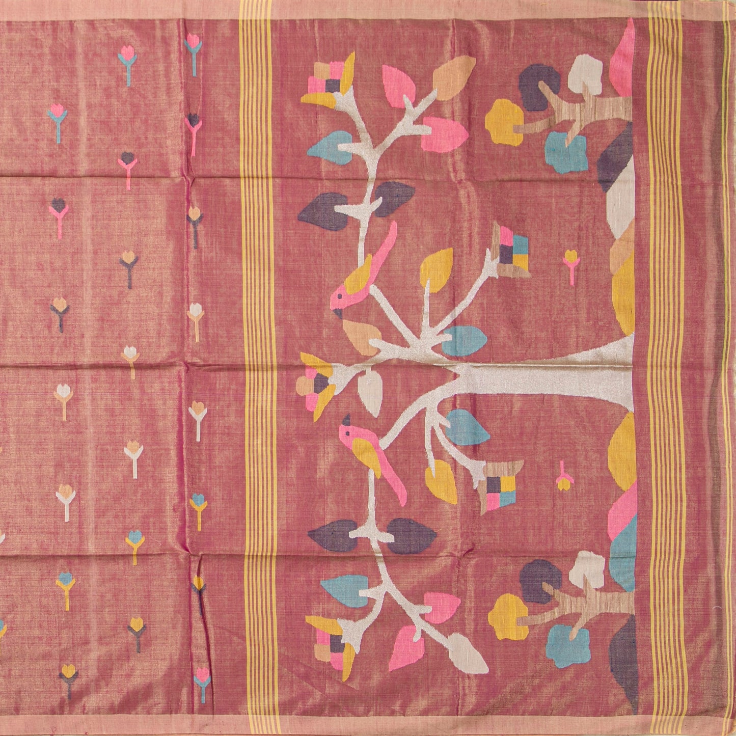 Pink Dhakai Jamdani Tissue Mulmul Saree For Party Wear PV MJ 157