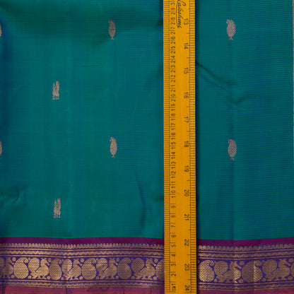 Mayilkazhuthu Green And Purple Kanchipuram Silk Saree With Small Border Handwoven Pure Silk For Festive Wear PV J 3767