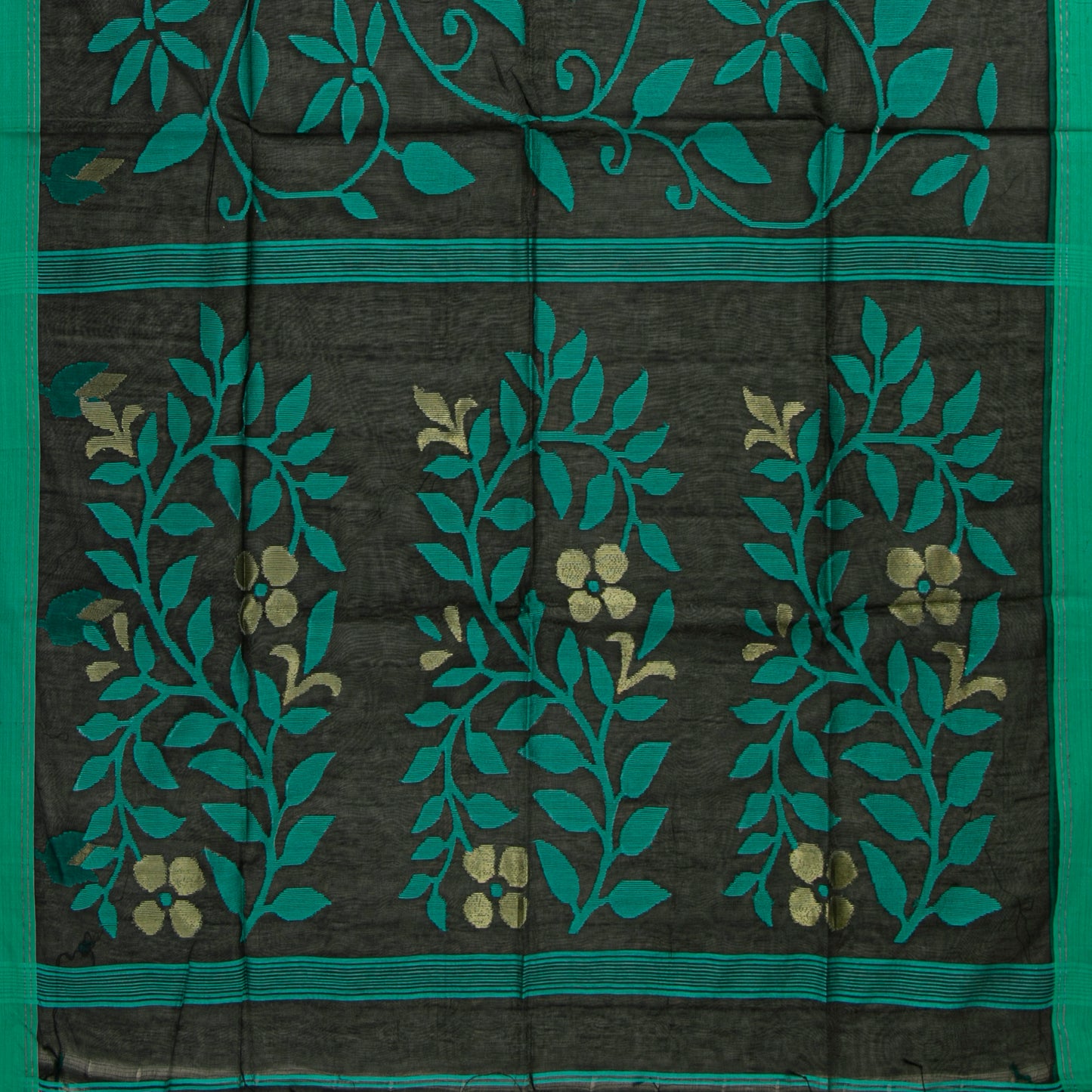 Black And Green Dhakai Jamdani Mulmul Silk Saree For Party Wear PV MJ 155