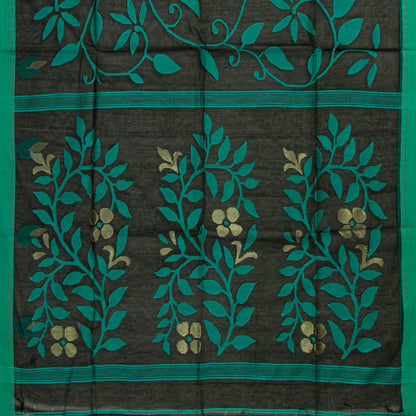 Black And Green Dhakai Jamdani Mulmul Silk Saree For Party Wear PV MJ 155
