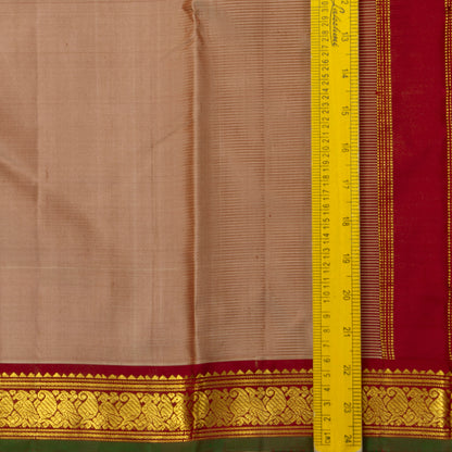 Beige And Maroon Kanchipuram Silk Saree With Small Border Handwoven Pure Silk For Festive Wear PV J 4503