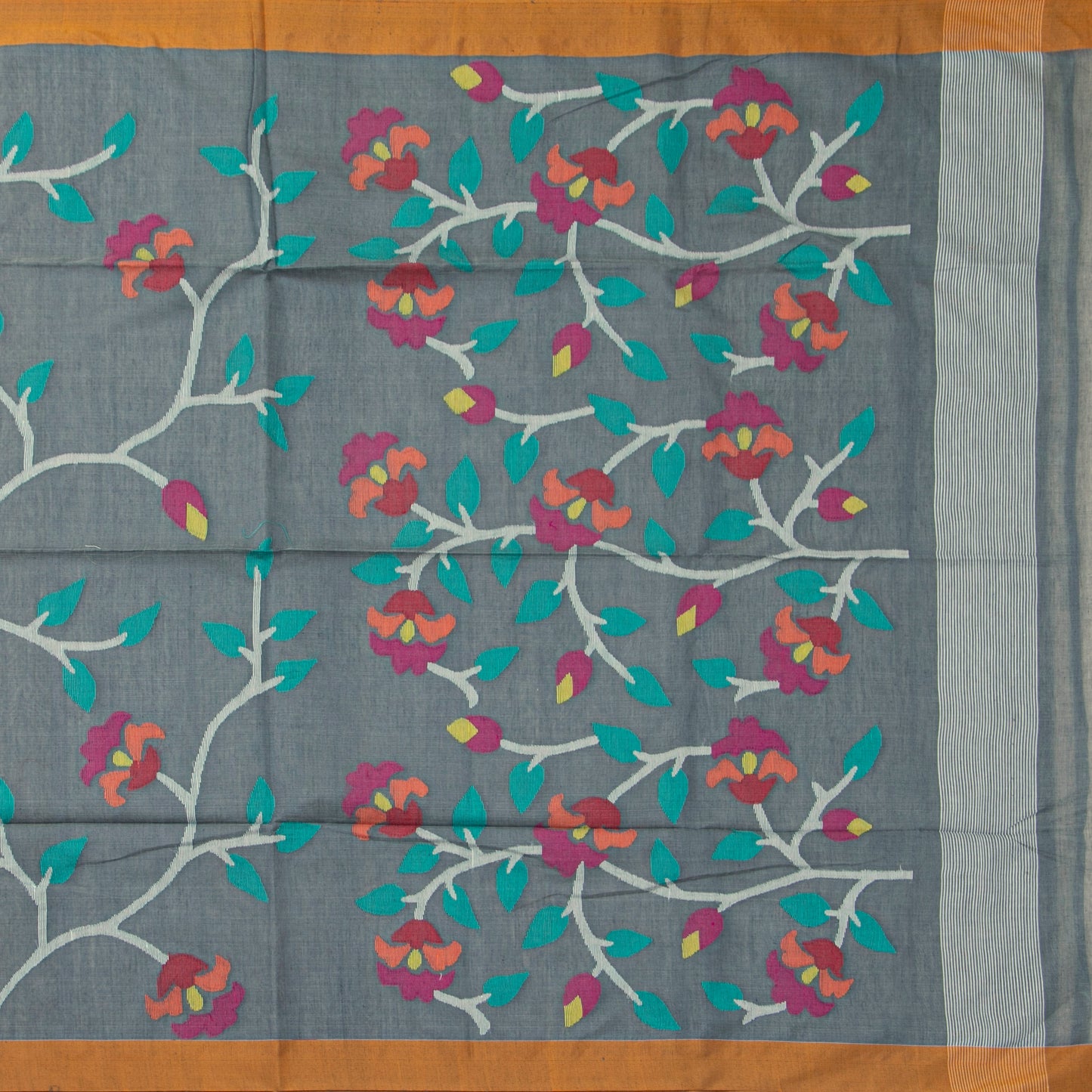 Grey Dhakai Jamdani Mulmul Silk Saree For Party Wear PV MJ 156