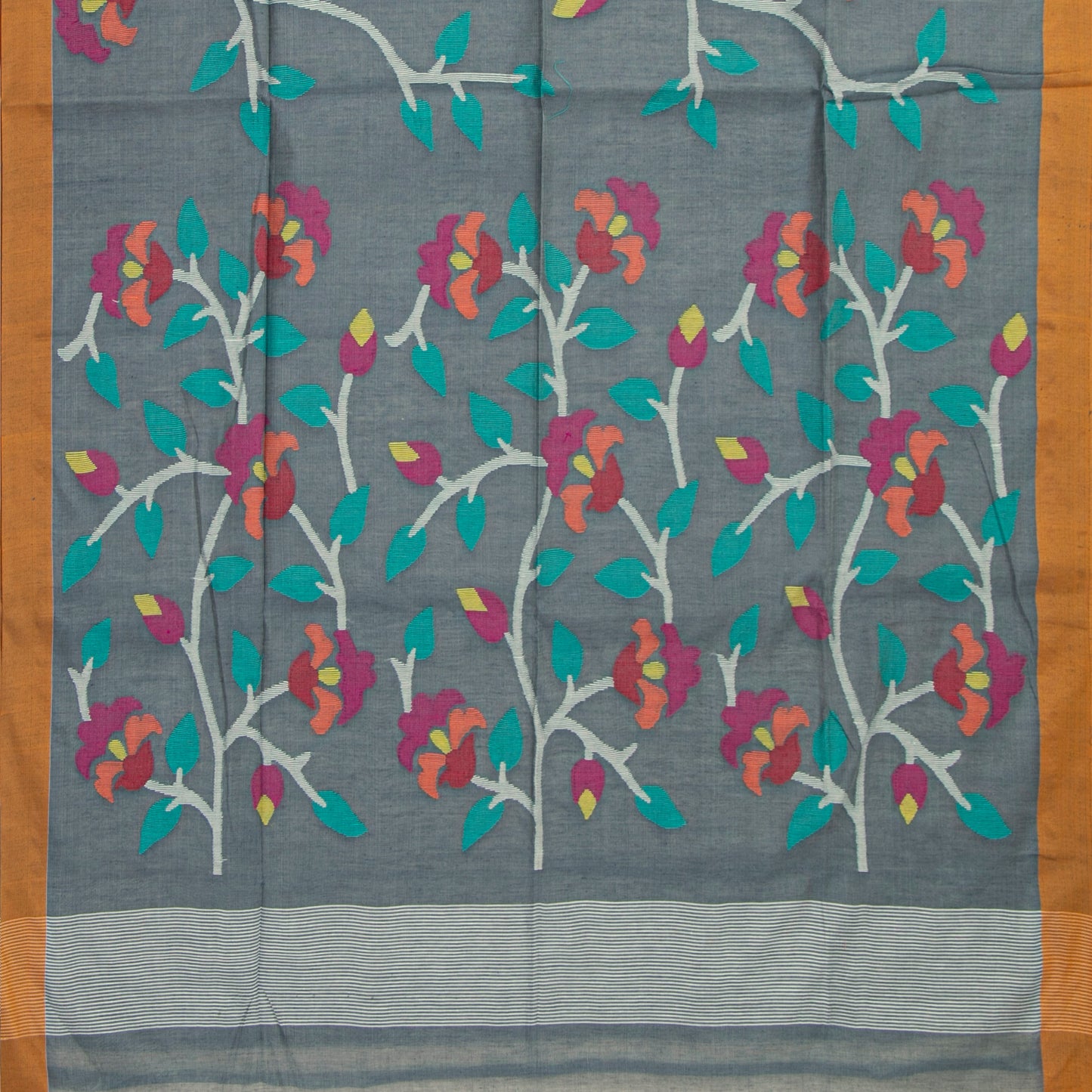 Grey Dhakai Jamdani Mulmul Silk Saree For Party Wear PV MJ 156