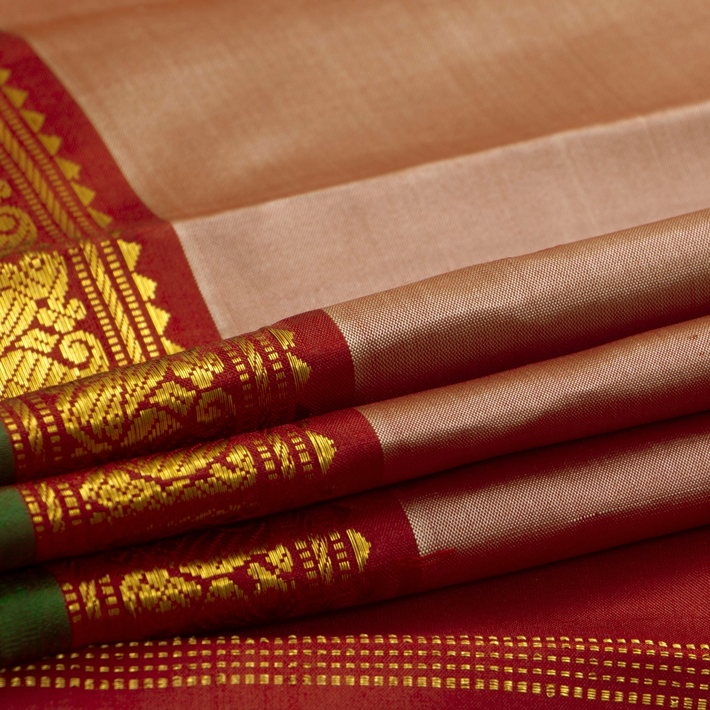 Beige And Maroon Kanchipuram Silk Saree With Small Border Handwoven Pure Silk For Festive Wear PV J 4503