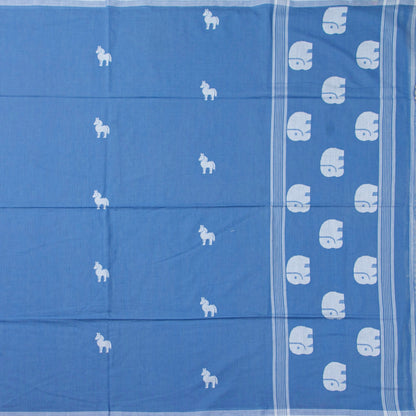 Blue Dhakai Jamdani Khadi Mulmul Saree For Party Wear PV MJ 160