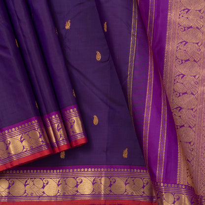 Purple And Magenta Kanchipuram Silk Saree With Small Border Handwoven Pure Silk For Festive Wear PV J 4505