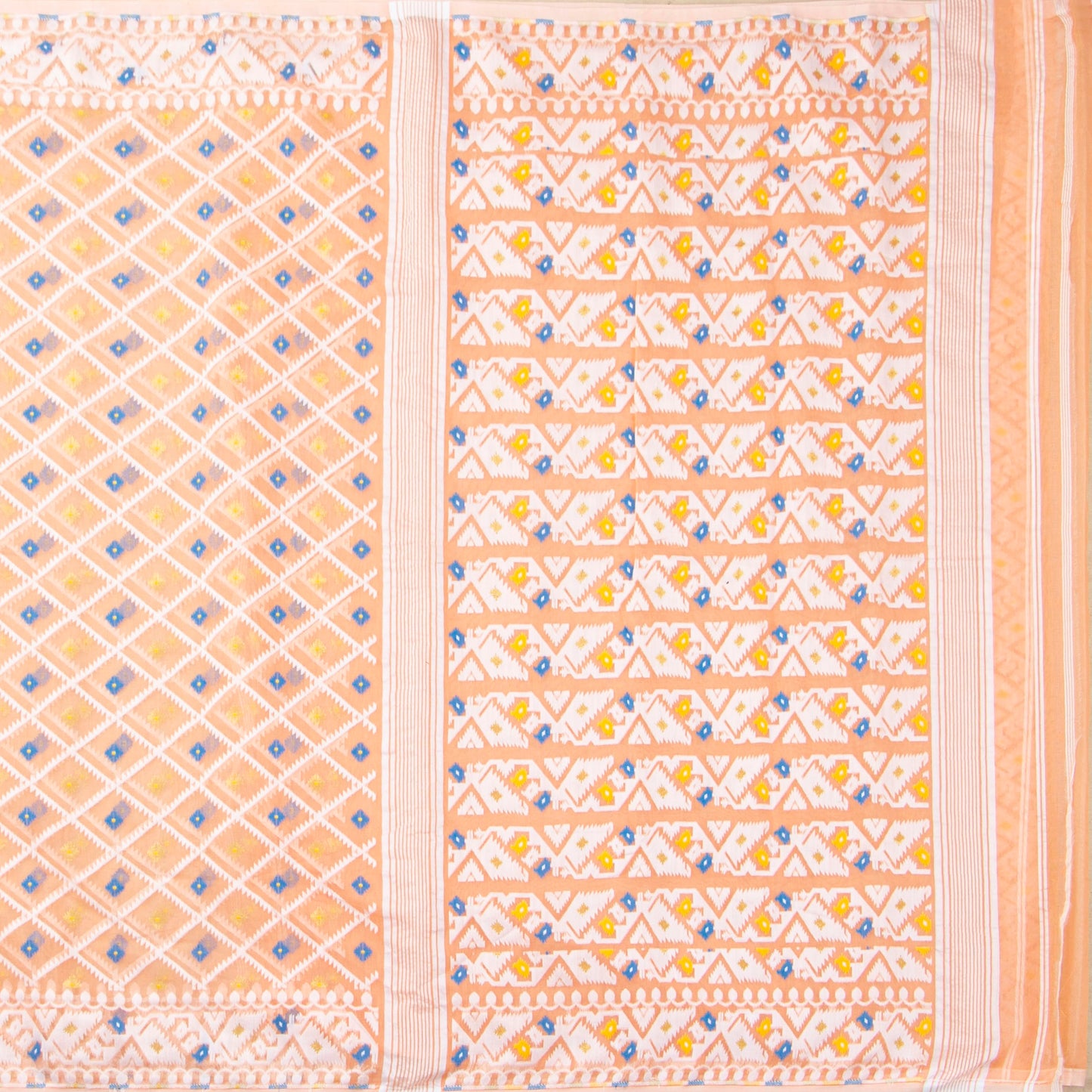 Peach Dhakai Jamdani Muslin Silk Saree For Party Wear PV MJ 150