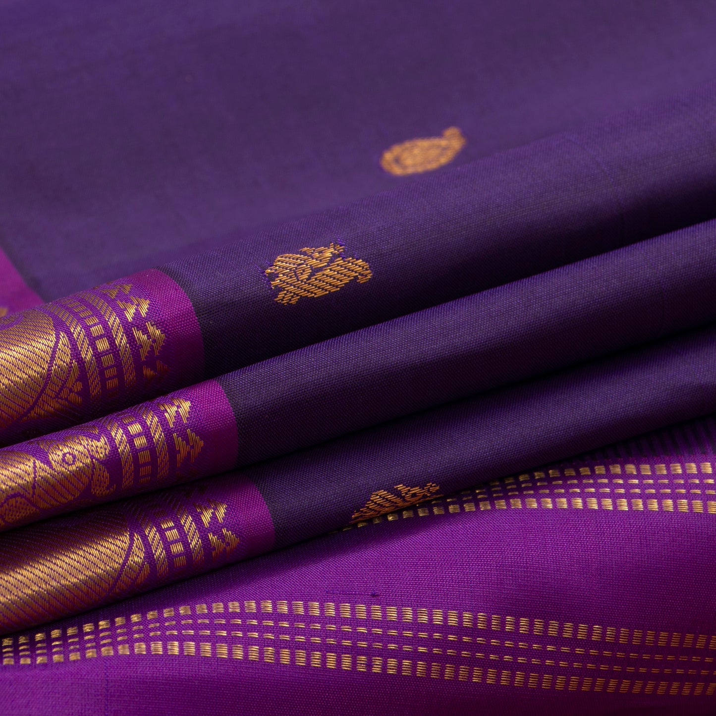 Purple And Magenta Kanchipuram Silk Saree With Small Border Handwoven Pure Silk For Festive Wear PV J 4505