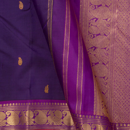 Purple And Magenta Kanchipuram Silk Saree With Small Border Handwoven Pure Silk For Festive Wear PV J 4505