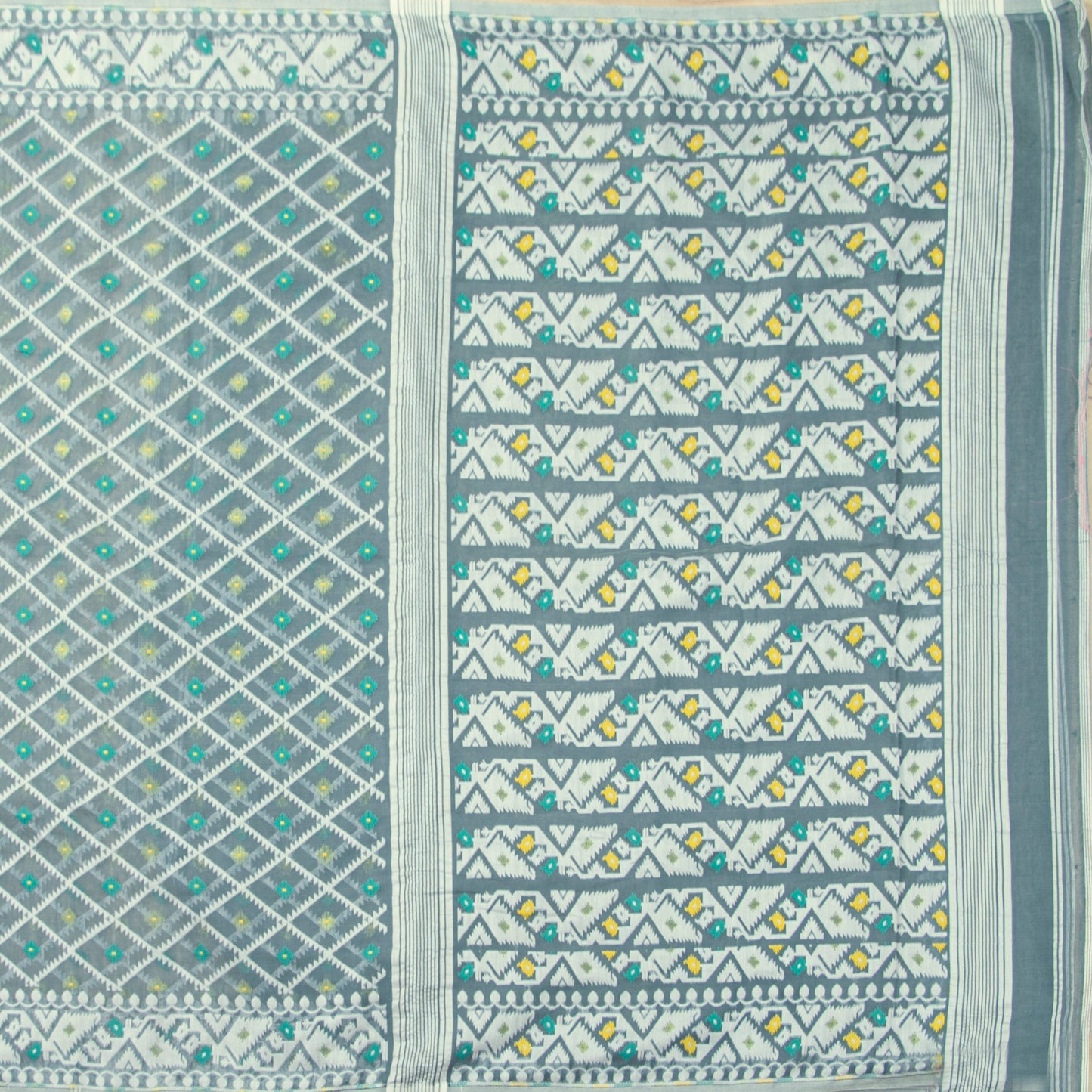 Grey Dhakai Jamdani Muslin Silk Saree For Party Wear PV MJ 149