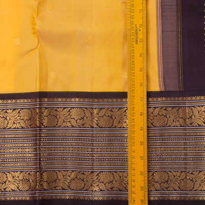 Yellow And Brown Kanchipuram Silk Saree With  Border Handwoven Pure Silk For Festive Wear PV J 2591