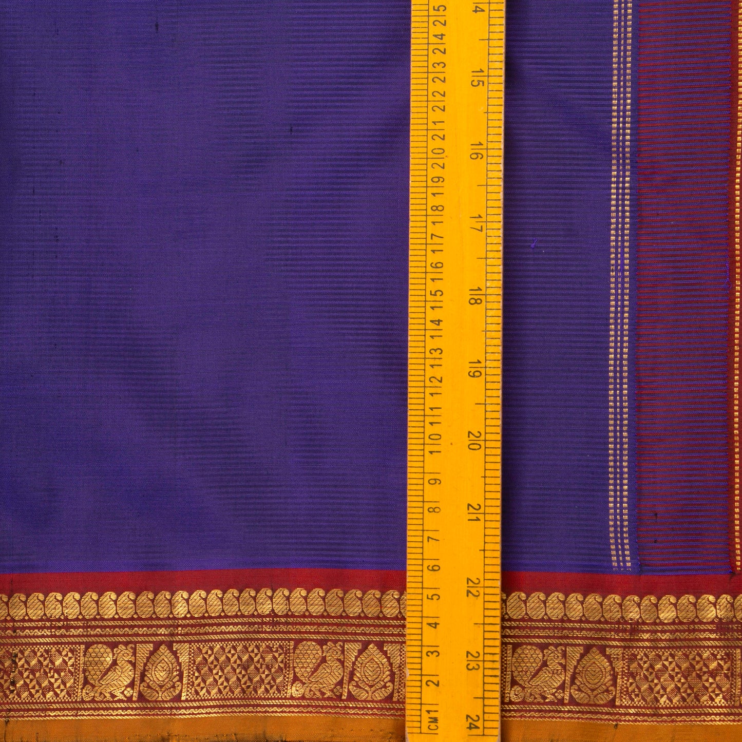 Blue And Maroon Kanchipuram Silk Saree With Small Border Handwoven Pure Silk For Festive Wear PV J 3765