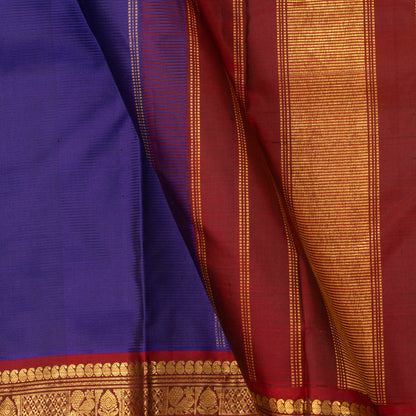 Blue And Maroon Kanchipuram Silk Saree With Small Border Handwoven Pure Silk For Festive Wear PV J 3765