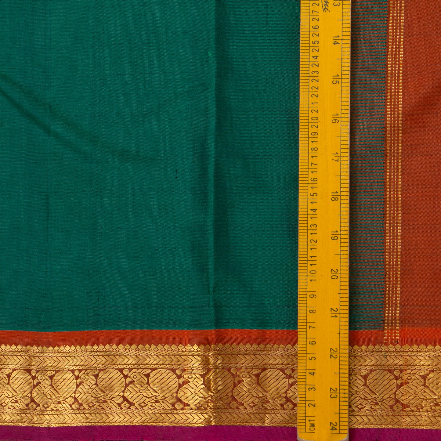 Green And Rust Kanchipuram Silk Saree With Small Border Handwoven Pure Silk For Festive Wear PV J 3766