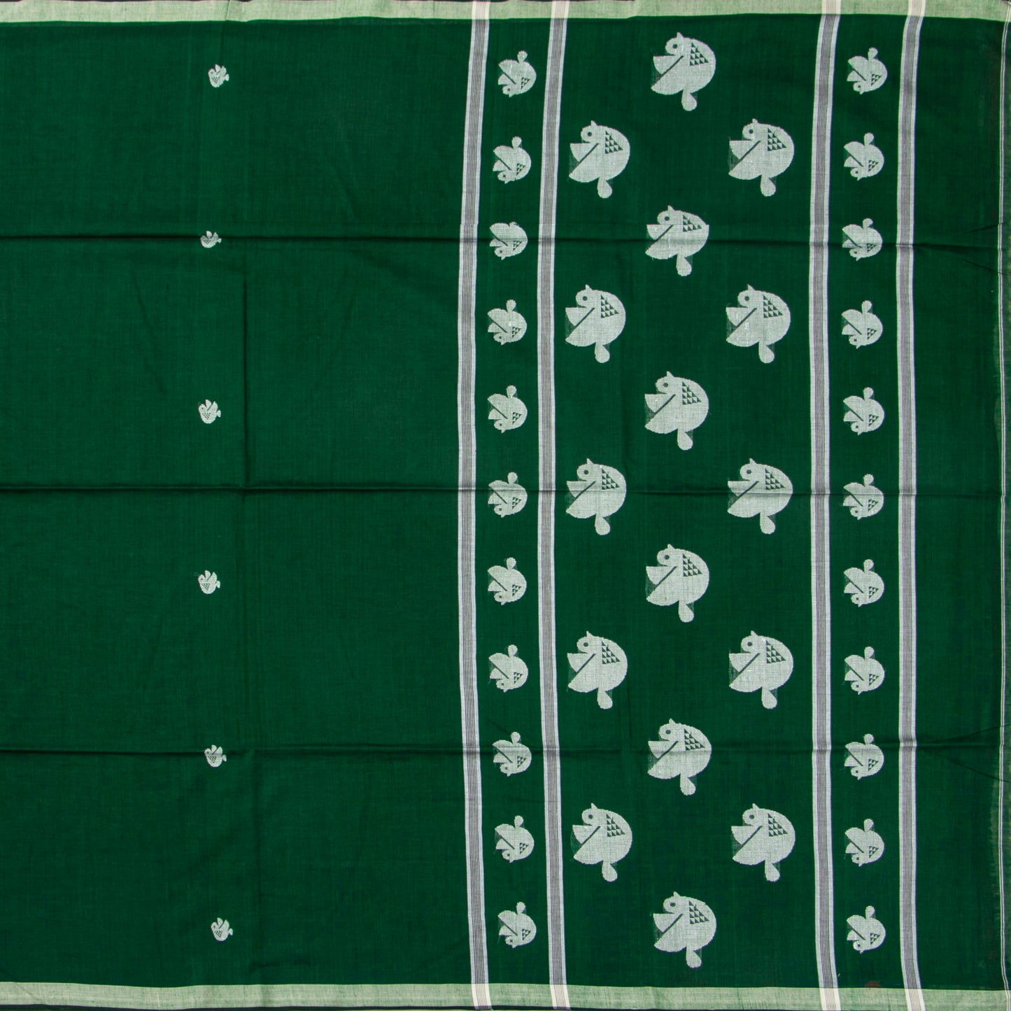 Green Dhakai Jamdani Khadi Mulmul Saree For Party Wear PV MJ 162