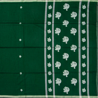 Green Dhakai Jamdani Khadi Mulmul Saree For Party Wear PV MJ 162