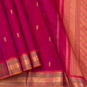 Pink Kanchipuram Silk Saree With Short Border Handwoven Pure Silk For Festive Wear PV J 410