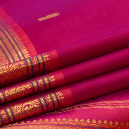 Pink Kanchipuram Silk Saree With Short Border Handwoven Pure Silk For Festive Wear PV J 410