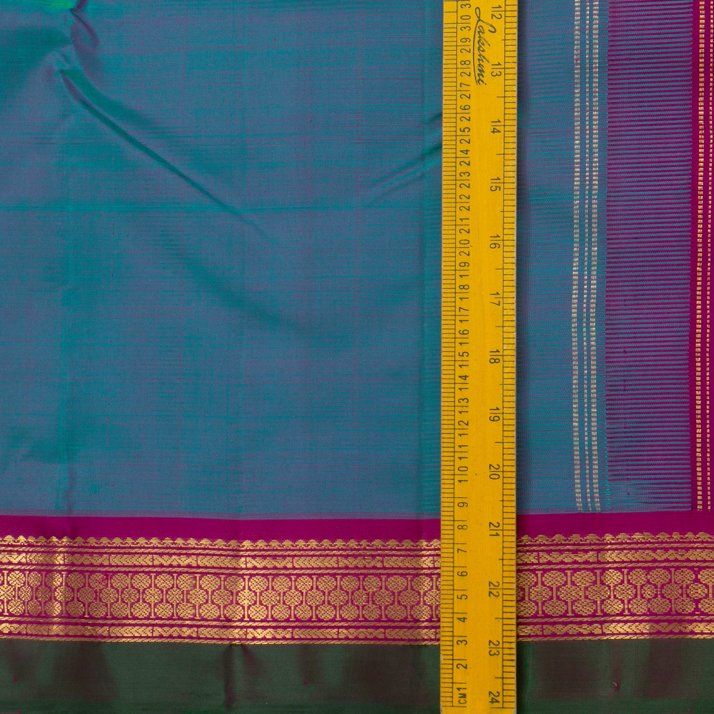 Blue And Magenta Kanchipuram Silk Saree With Short Border Handwoven Pure Silk For Festive Wear PV J 3693