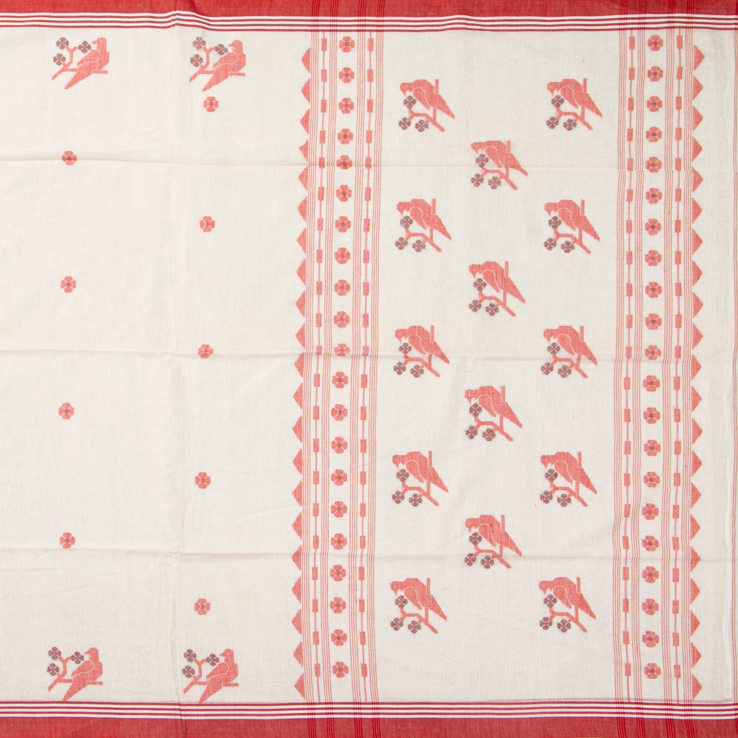 Off White And Red Dhakai Jamdani Khadi Mulmul Saree For Party Wear PV MJ 161