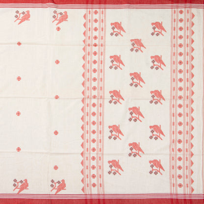 Off White And Red Dhakai Jamdani Khadi Mulmul Saree For Party Wear PV MJ 161