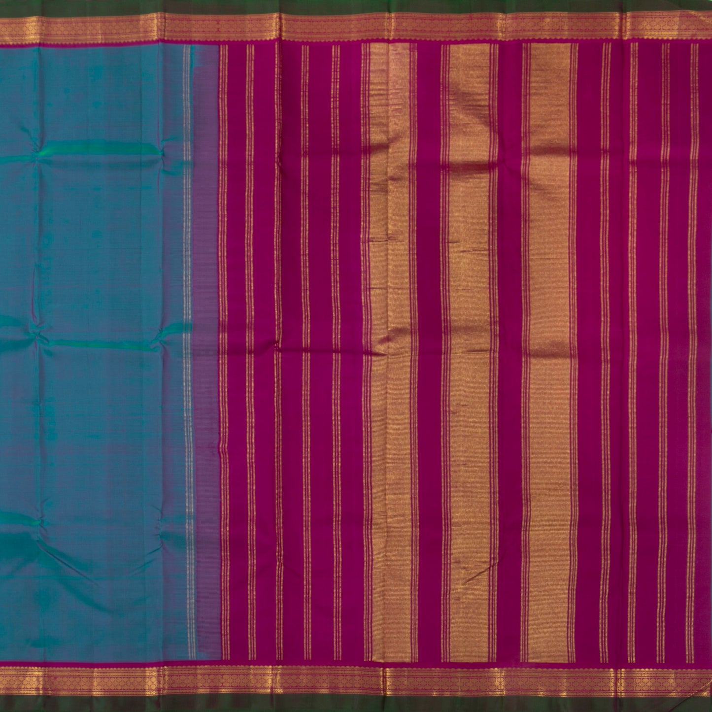 Blue And Magenta Kanchipuram Silk Saree With Short Border Handwoven Pure Silk For Festive Wear PV J 3693