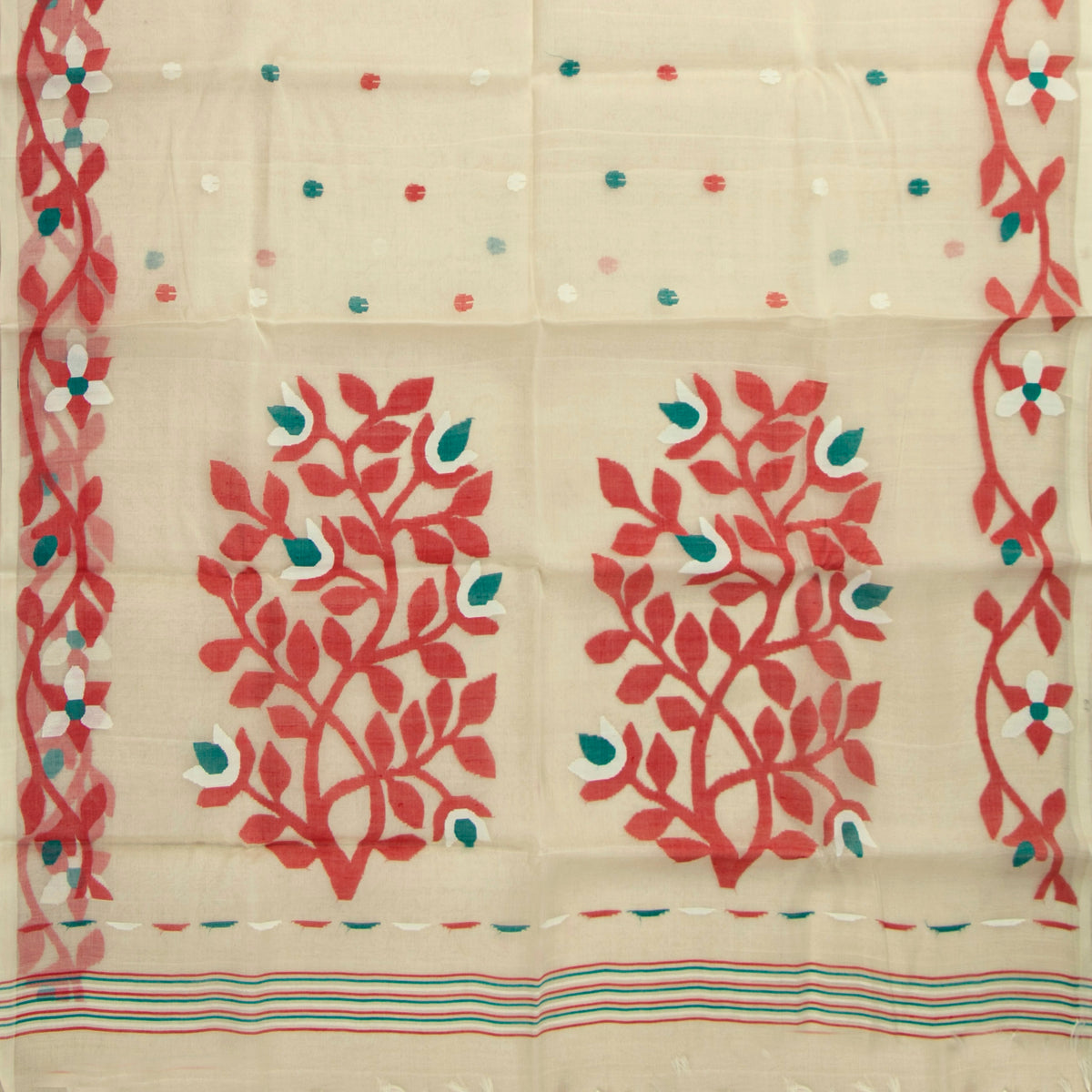 Off White Dhakai Jamdani Muslin Silk Saree For Party Wear PV MJ 167 - Dhakai Jamdhani - Panjavarnam PV MJ 167