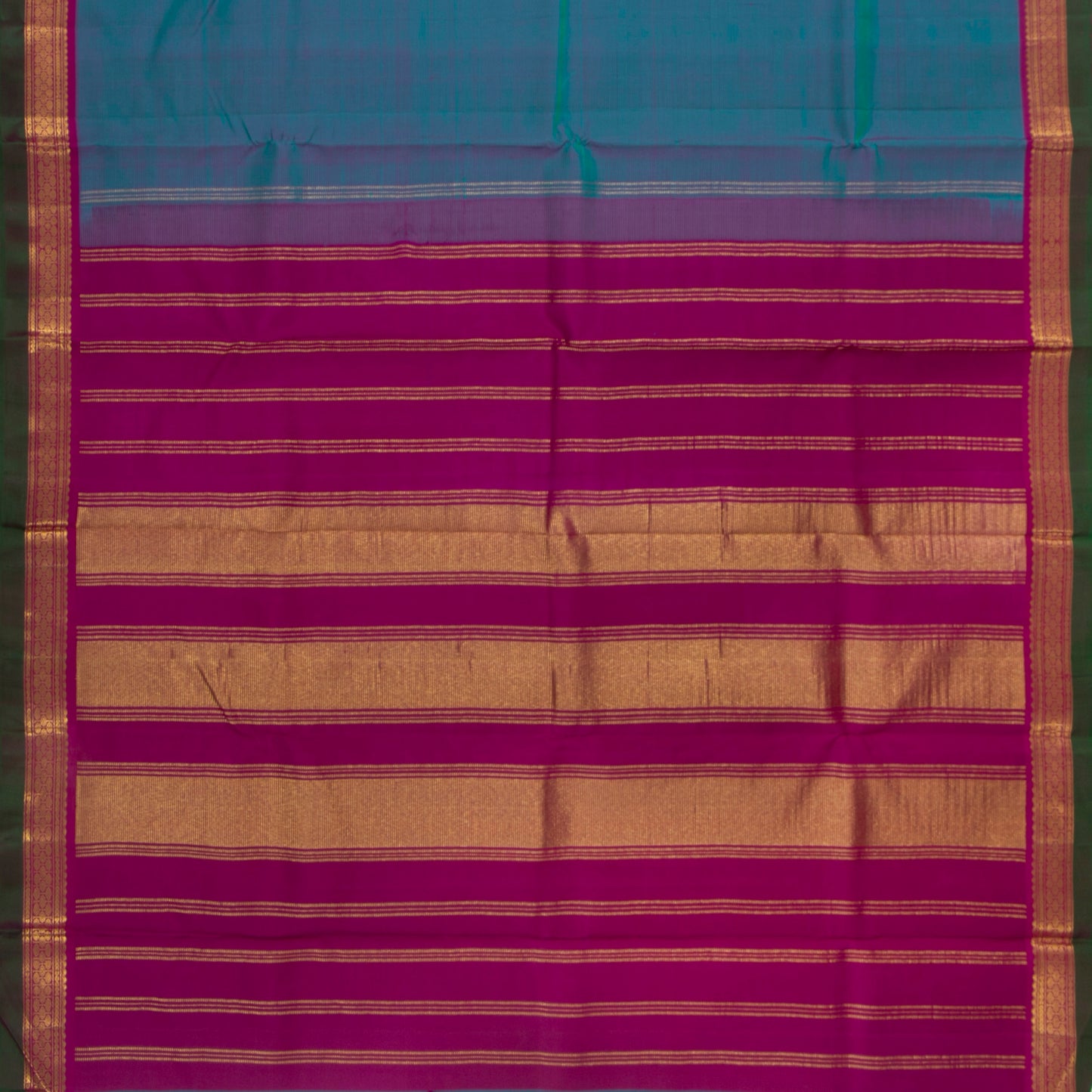 Blue And Magenta Kanchipuram Silk Saree With Short Border Handwoven Pure Silk For Festive Wear PV J 3693