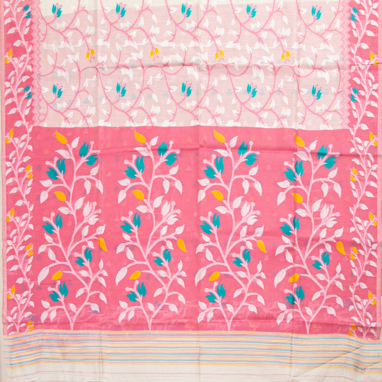 White And Pink Bhishnupuri Tussar Silk Jamdani Saree For Party Wear PV MJ 166