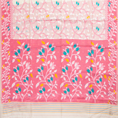 White And Pink Bhishnupuri Tussar Silk Jamdani Saree For Party Wear PV MJ 166