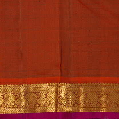 Green And Rust Kanchipuram Silk Saree With Small Border Handwoven Pure Silk For Festive Wear PV J 3766