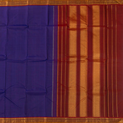 Blue And Maroon Kanchipuram Silk Saree With Small Border Handwoven Pure Silk For Festive Wear PV J 3765