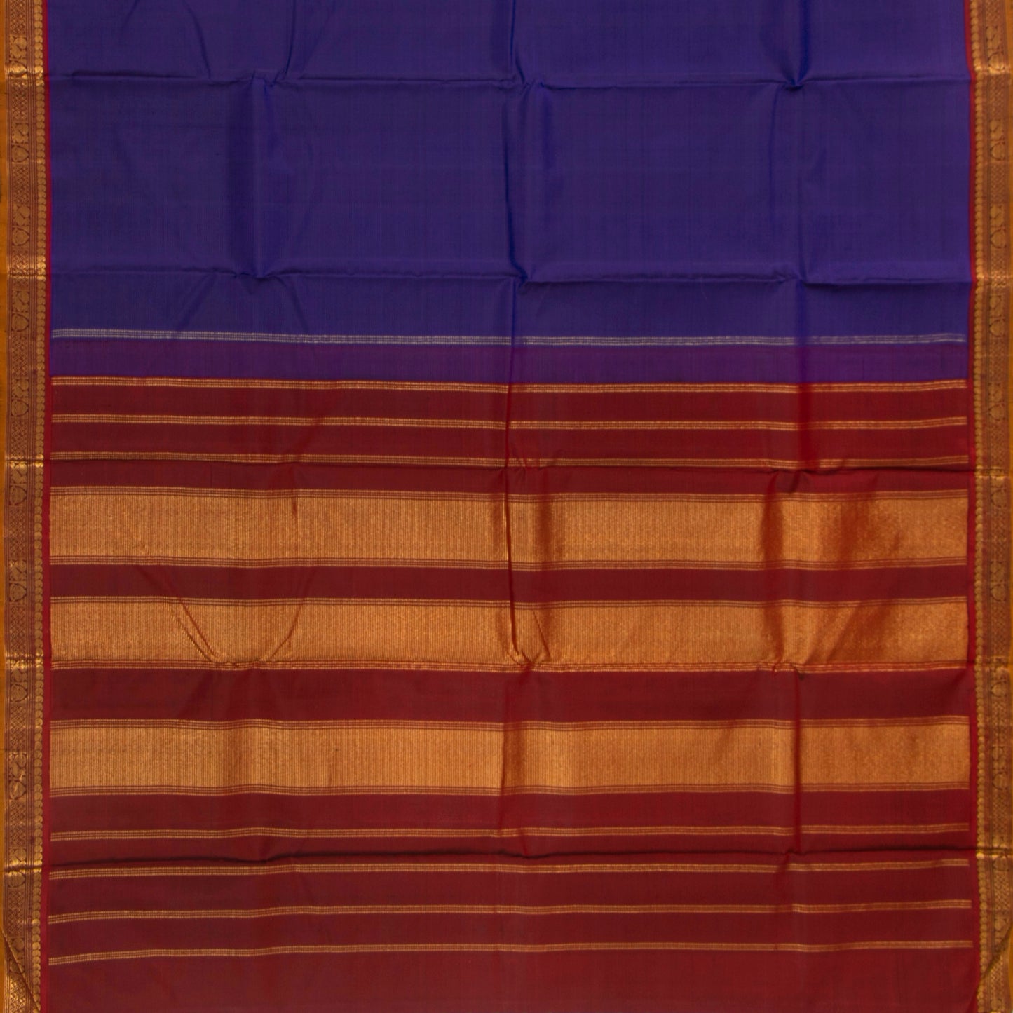 Blue And Maroon Kanchipuram Silk Saree With Small Border Handwoven Pure Silk For Festive Wear PV J 3765