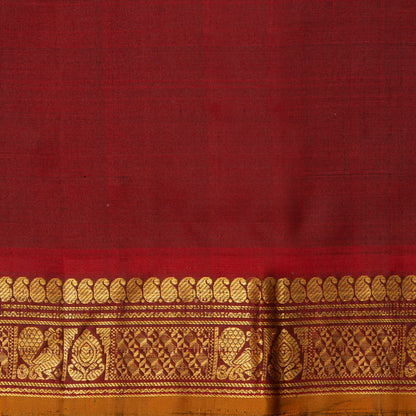 Blue And Maroon Kanchipuram Silk Saree With Small Border Handwoven Pure Silk For Festive Wear PV J 3765