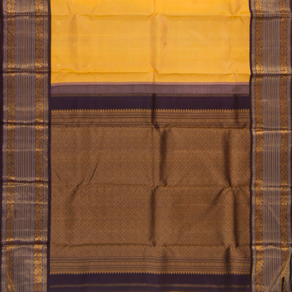 Yellow And Brown Kanchipuram Silk Saree With  Border Handwoven Pure Silk For Festive Wear PV J 2591