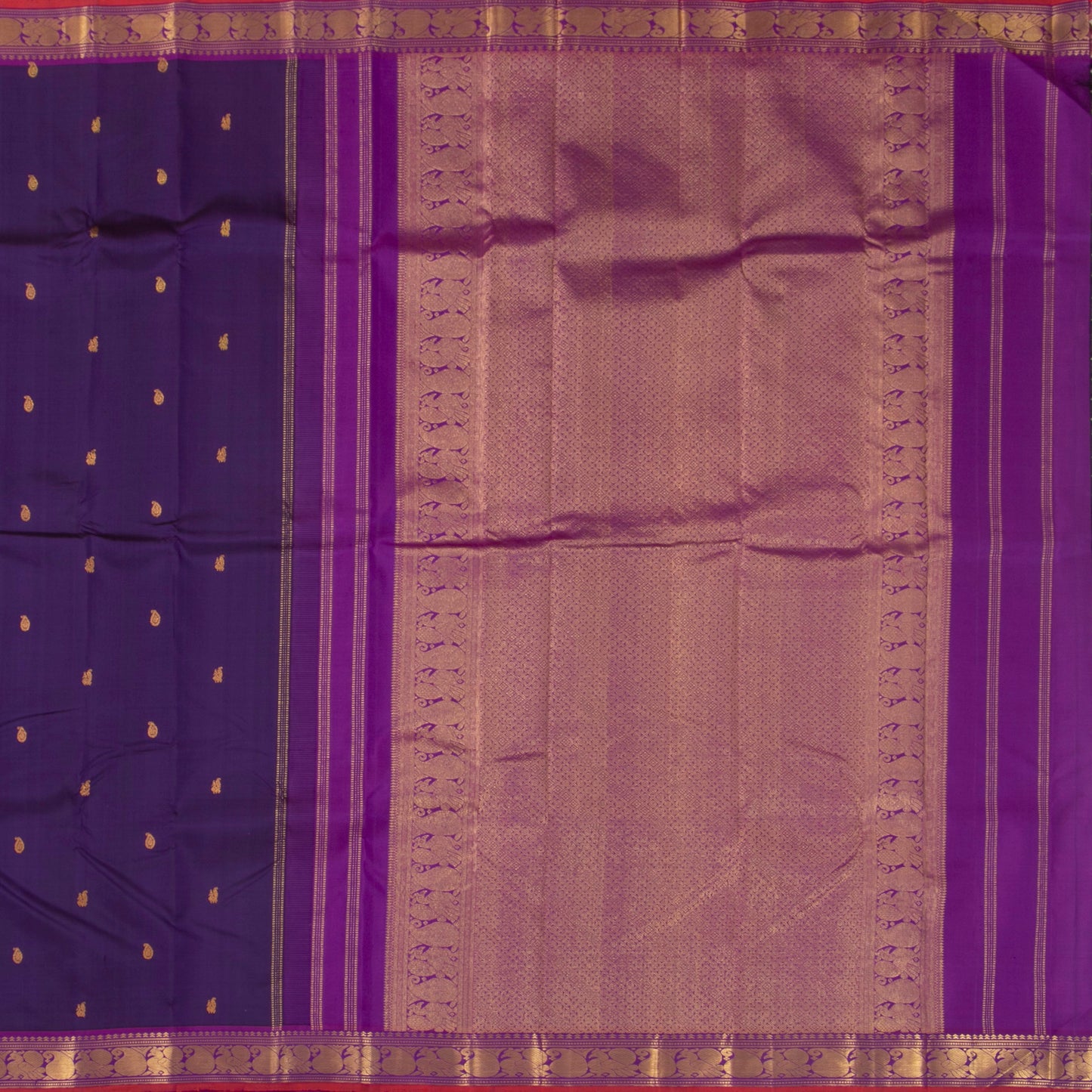 Purple And Magenta Kanchipuram Silk Saree With Small Border Handwoven Pure Silk For Festive Wear PV J 4505