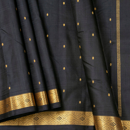 Black Kanchipuram Silk Saree For Festive Wear PV ABI 645