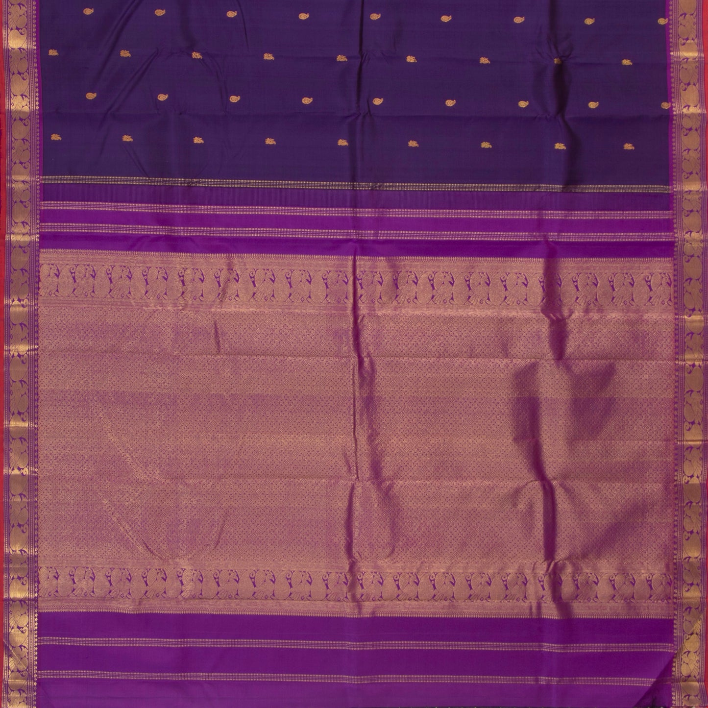 Purple And Magenta Kanchipuram Silk Saree With Small Border Handwoven Pure Silk For Festive Wear PV J 4505