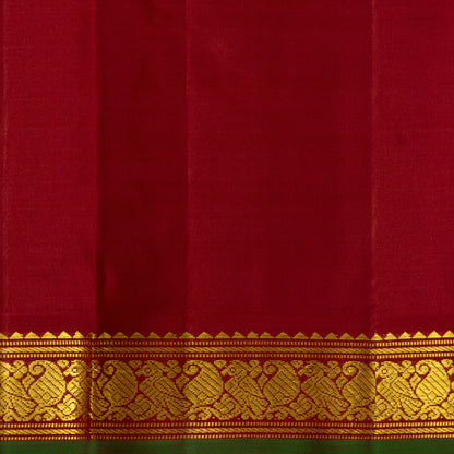 Beige And Maroon Kanchipuram Silk Saree With Small Border Handwoven Pure Silk For Festive Wear PV J 4503