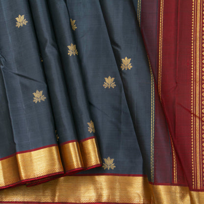 Grey And Maroon Kanchipuram Silk Saree For Festive Wear PV ABI 647